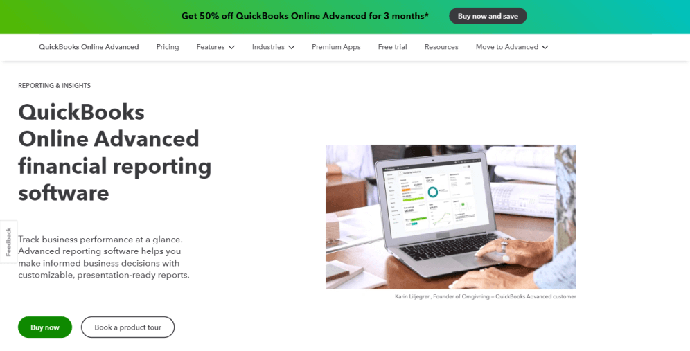 financial reporting software example: QuickBooks Online Advanced