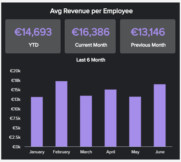 average revenue per employee for this month, last month and YTD